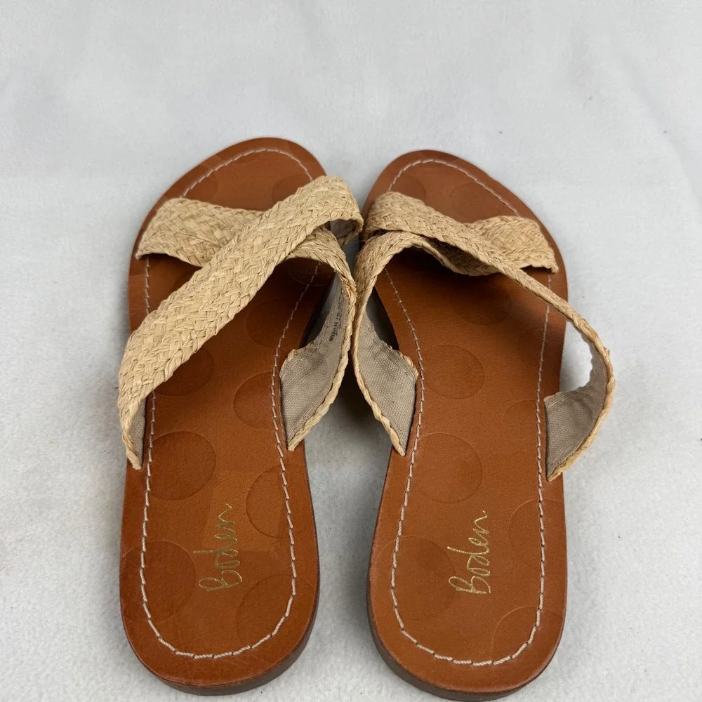 Boden‎ Raffia Criss Cross Sandals Tan Brown Leather Womens Size 39 US 8.5